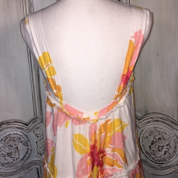 Free People Linen Blend Sherbet Color Florals on White Multi Tiered Dress S/XS - Picture 8 of 11